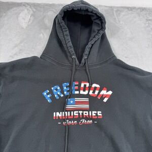 Freedom Industries Hoodie Mens 3XL Black Born Free Flag Pullover Sweatshirt